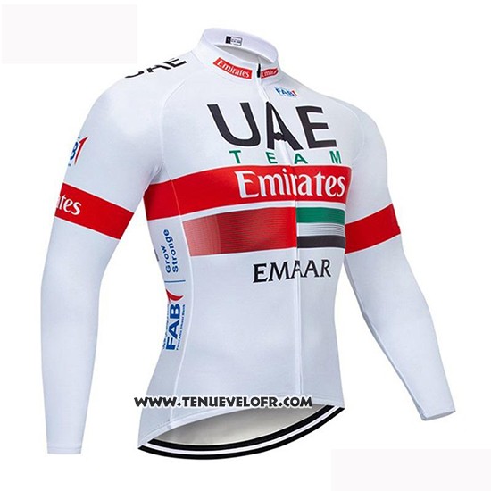 2019 Maillot Ciclismo UCI Mondo Champion UAE Blanc Rouge Manches Longues et Cuissard